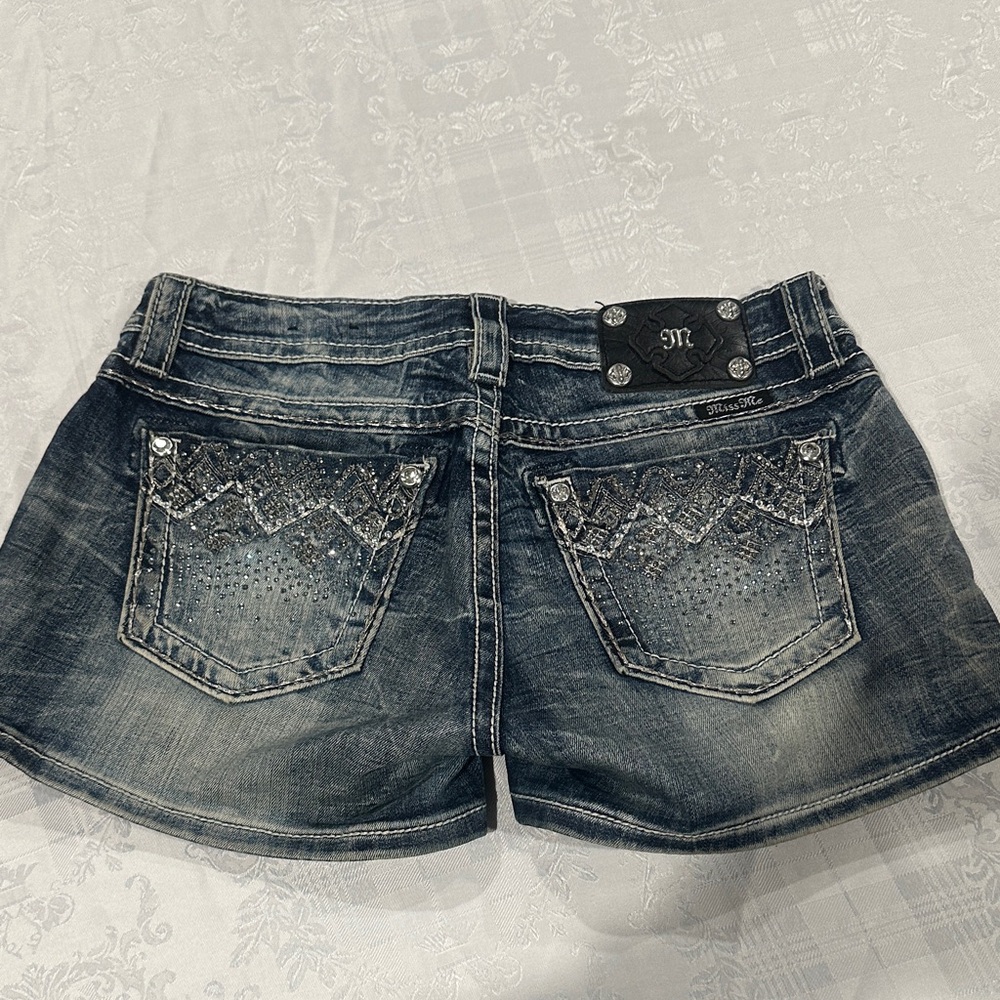Miss Me Dark Blue Jean Shorts with Silver Accents